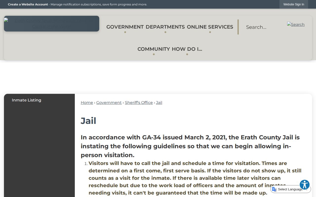 Erath County Jail release records information page