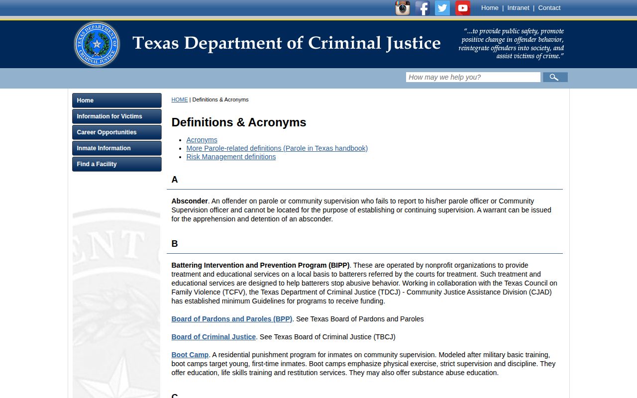 TDCJ definitions for projected release and discharge terms